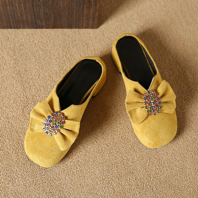 Fashion Aphixta Yellow 3.5cm High Heels Elegant Women Slides Round Toe Shallow Summer Dress Slides Sexy Bow Heels Shoes Plus Size 44