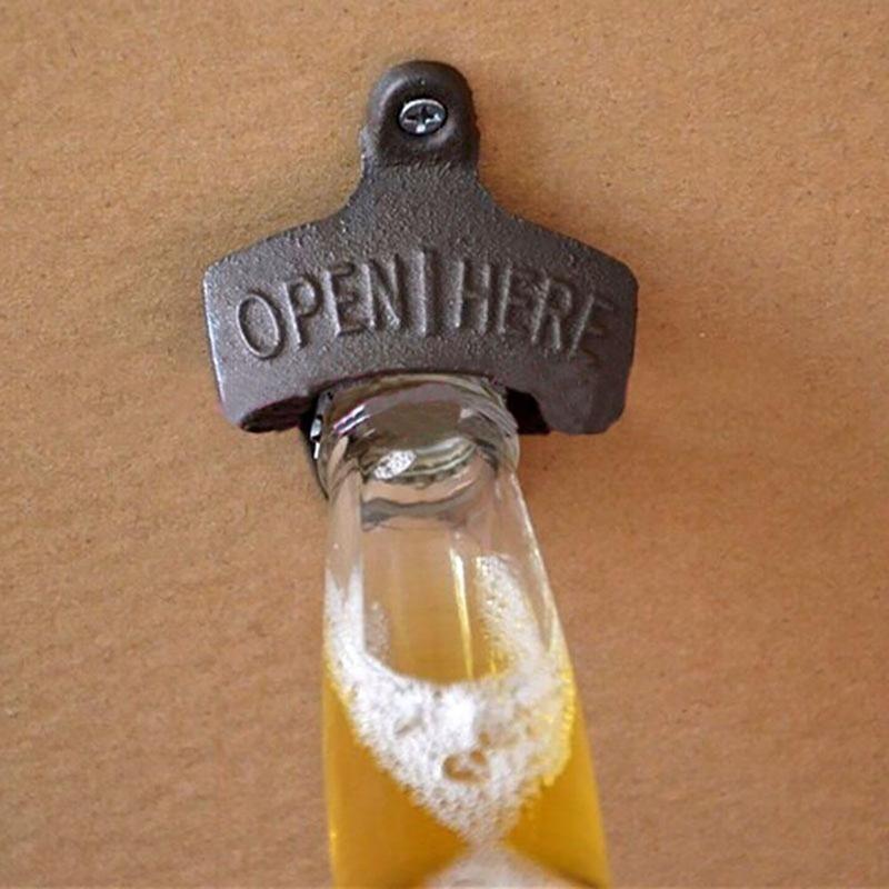 Vintage Antique Home Kitchen Wall Mounted Bar Beer Glass Bottle Cap Opener Gift (Color: Copper)