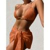 Sexy Weiß Halter 3PCS Gebunden Rock Bikini Set Frauen Hohe Taille Geschnitten Badeanzug Weiblichen Push-UP Bademode Backless Badeanzug