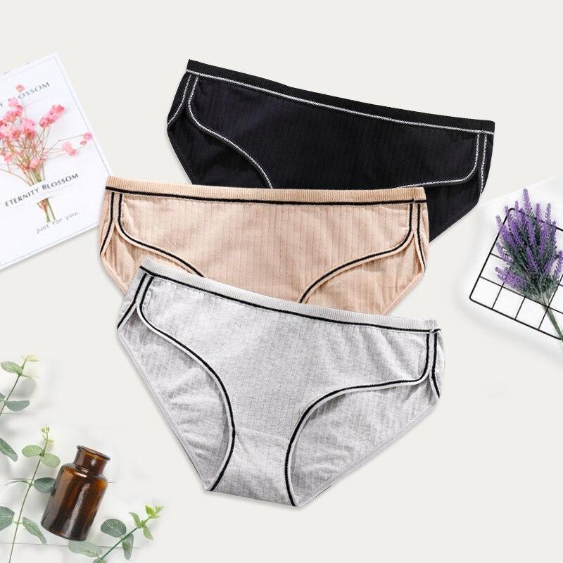 3 buc/pachet Slip femei din bumbac Lenjerie intima Culoare uni Chiloți moale cu talie medie Plus Size