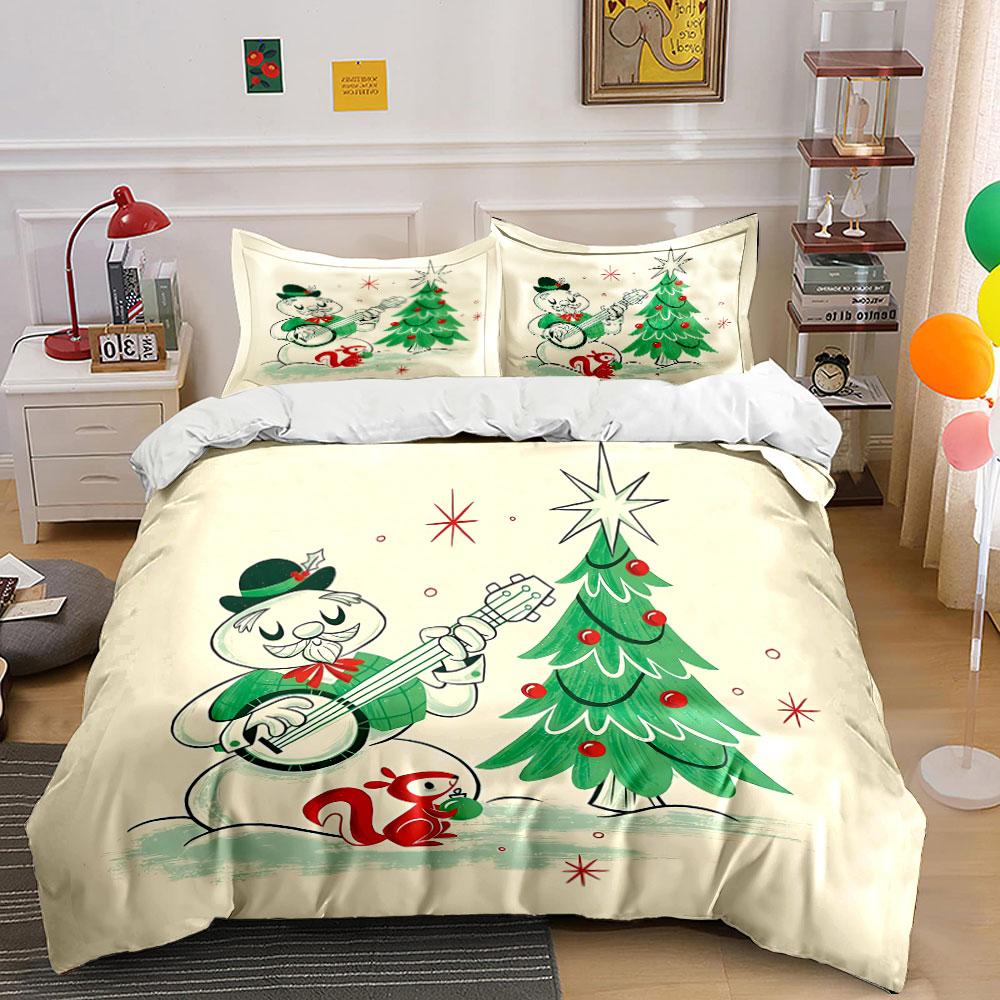 Snowman Playing Banjo Scene Bedding Duvet Cover Set Duvet Cover Pillowcases (1*Duvet Cover 2*Pillowcases, without duvet insert)
