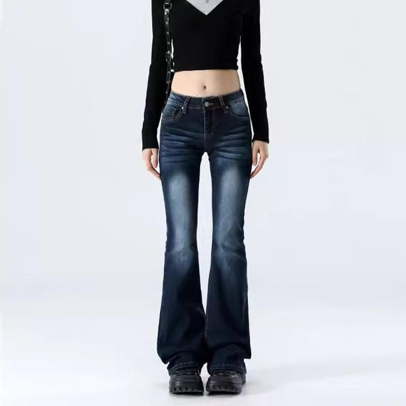 Retro Low-Rise Slimming Micro Flare Jeans Small синий