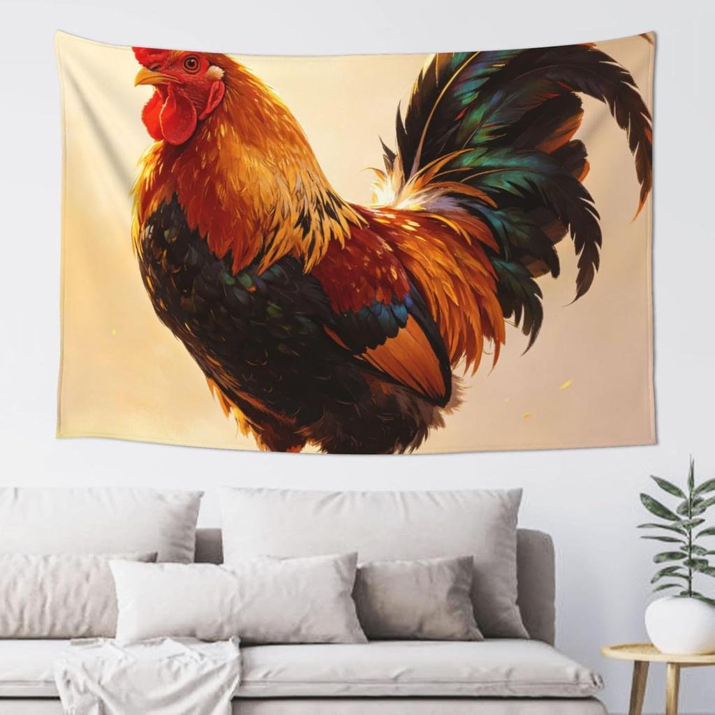 Vibrant Rooster Tapestry Wall Hanging Farmhouse Art Print Polyester Decorative Chicken Decor for Living Room Bedroom