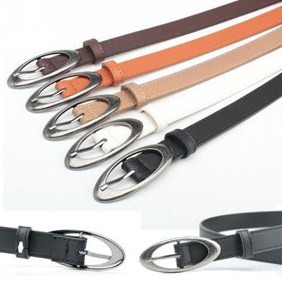 Women's Fashion Elliptical Thin Belt Trend Pin Buckle Waistband PU Leather Jeans Belt Versatile Waist Belt
