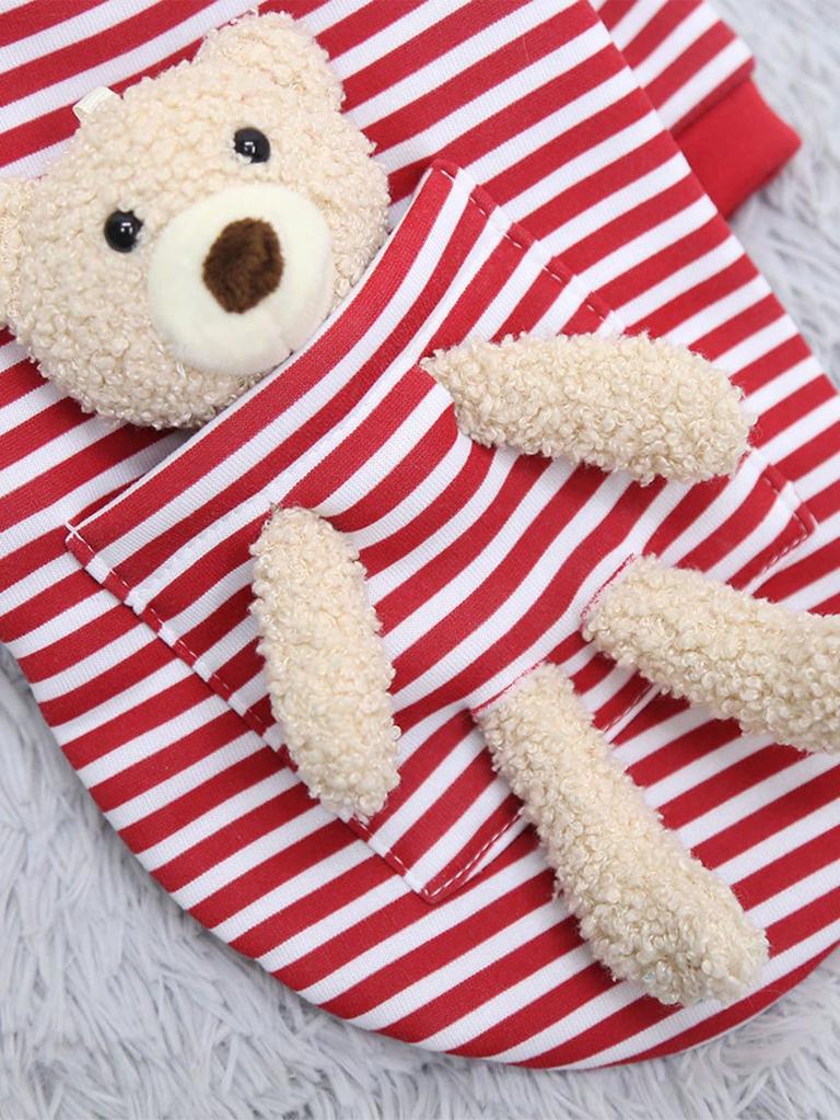 1pc Cute Pocket Bear Striped Dog Sweatshirt, Pet Clothes For Small And Medium-sized Cats And Dogs Velvet Sweater