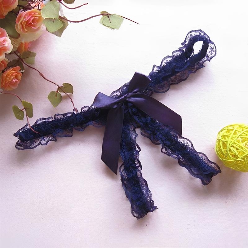 Sexy Bow Lace Thongs Transparent Open-Crotch Lingerie Women's Underpants