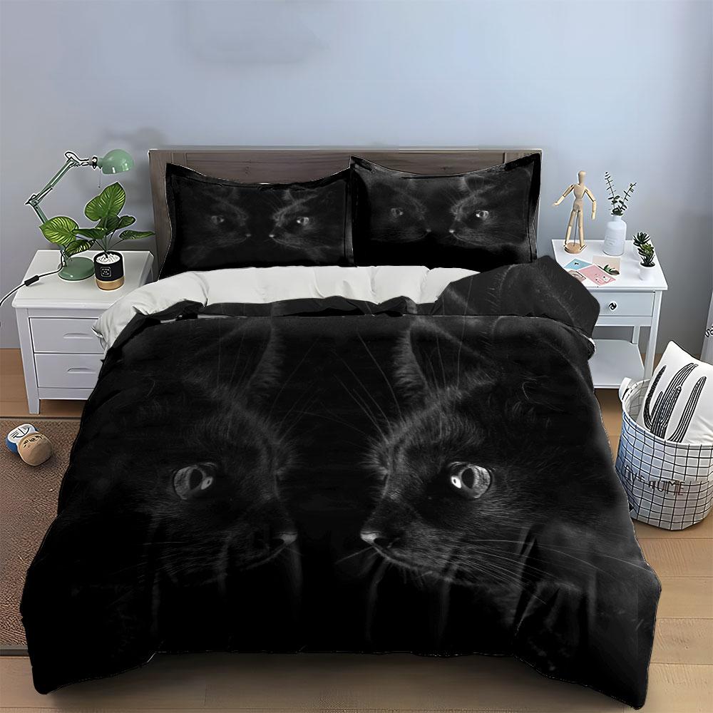 Black Cat Reflection Bedding Set Bedding Duvet Cover Set Duvet Cover Pillowcases (1 * Duvet Cover 2 * Pillowcases, Without Duvet Insert)