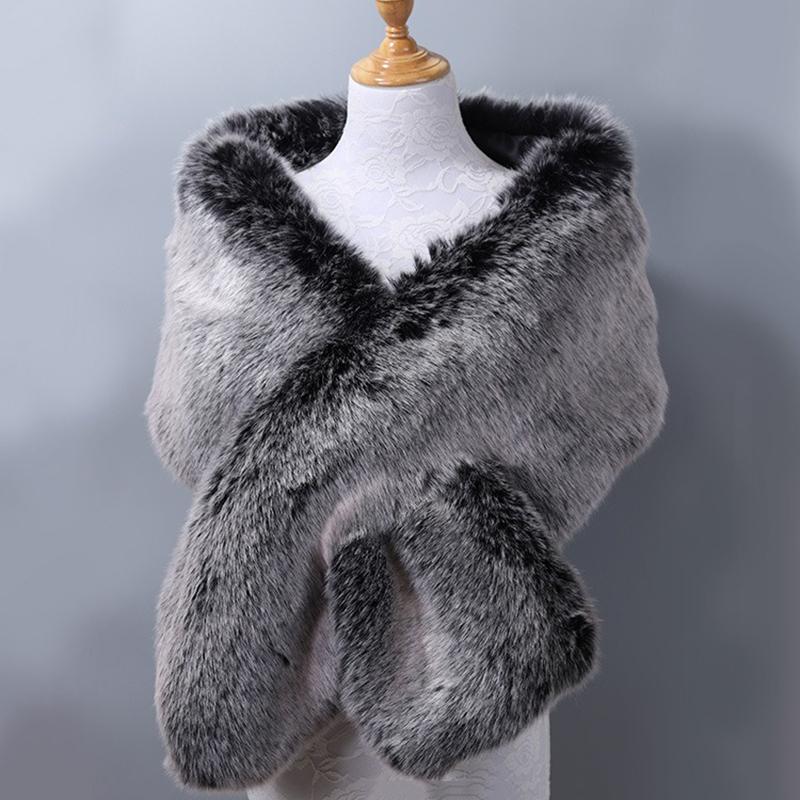 Women’s Luxurious Faux Fur Shawl Winter Bridal Thicken Soft Warm Comfortable Faux Fur Shawl Wrap for Wedding Evening Party