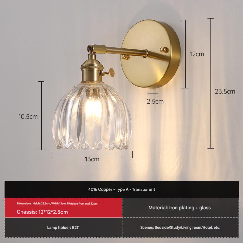 Japanese Retro Floral Glass Wall Lamp Modern Simple Bedside Lamp for Bedroom Study Led Mirror Light Nordic Wall Sconce