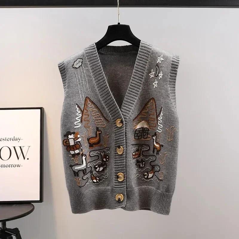 Autumn Sweater Knitted Vest Korean Top For Women Clothing Oversize Vintage Sleeveless Korean Harajuku V-neck Cardigans