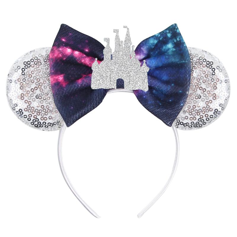 Disney Mickey Uszy Opaska z Cekinami 5" Kokarda Zamek Fajerwerki Opaska do Włosów Dla Dziewczynek Dzieci Featival Impreza DIY Akcesoria do Włosów