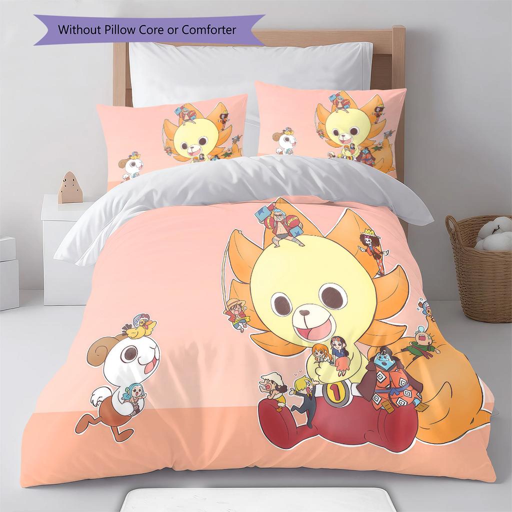 One Piece Jolly Roger Logo Pattern Bedding Quilt Set Quilt Cover Pillowcase Home Birthday Gift(1 * duvet cover + 2 * pillowcase, without core)