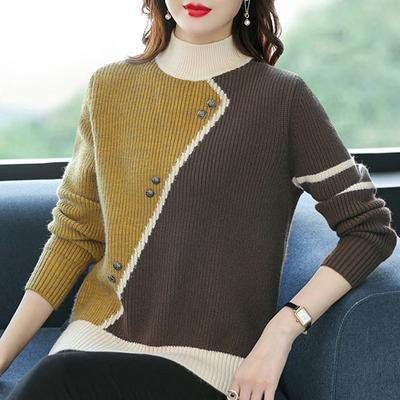 Suéter de mujer, jersey de punto de media altura, jersey de mujer para otoño e invierno, nuevo jersey informal de manga larga holgado, jersey elegante para mujer