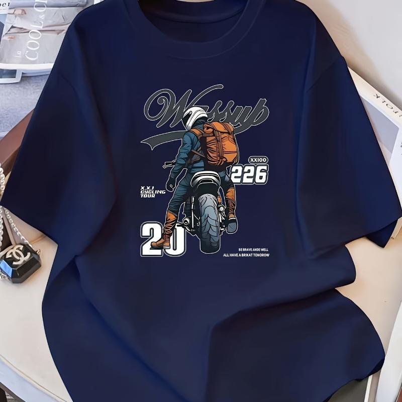 

Biker Graphic Print T-Shirt Breathable Cool, Comfortable Wear,Daily Casua XXL белый