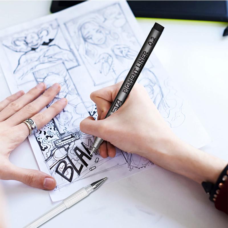 Pigment Liner Black Waterproof Archival Ink Precision Micro-Line Pens Fineliner Various Pen Heads Water Based Sketching Marker