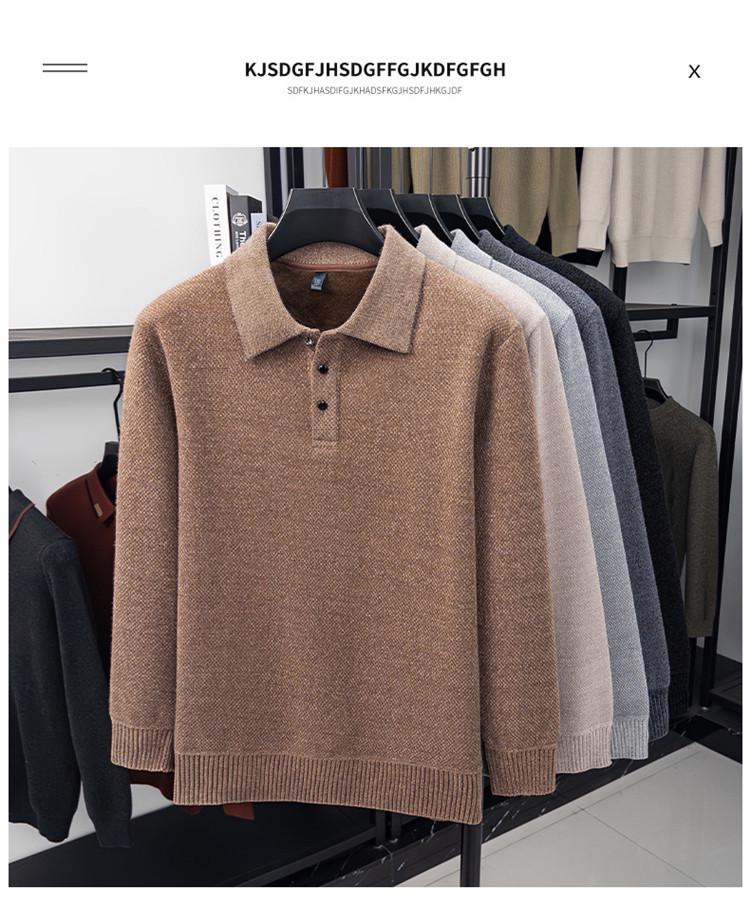 Men's Solid Mink Fleece Polo Sweater - Warm, Thick Lapel Shirt for Autumn/Winter