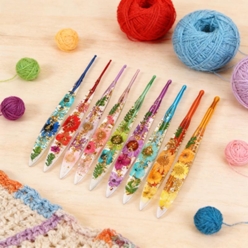 Resin Crochet Hooks Ergonomic Stylish Floral Craft Yarn Weave Knitting Needles Crochet Kit For Blanket Doll Hat Scarf