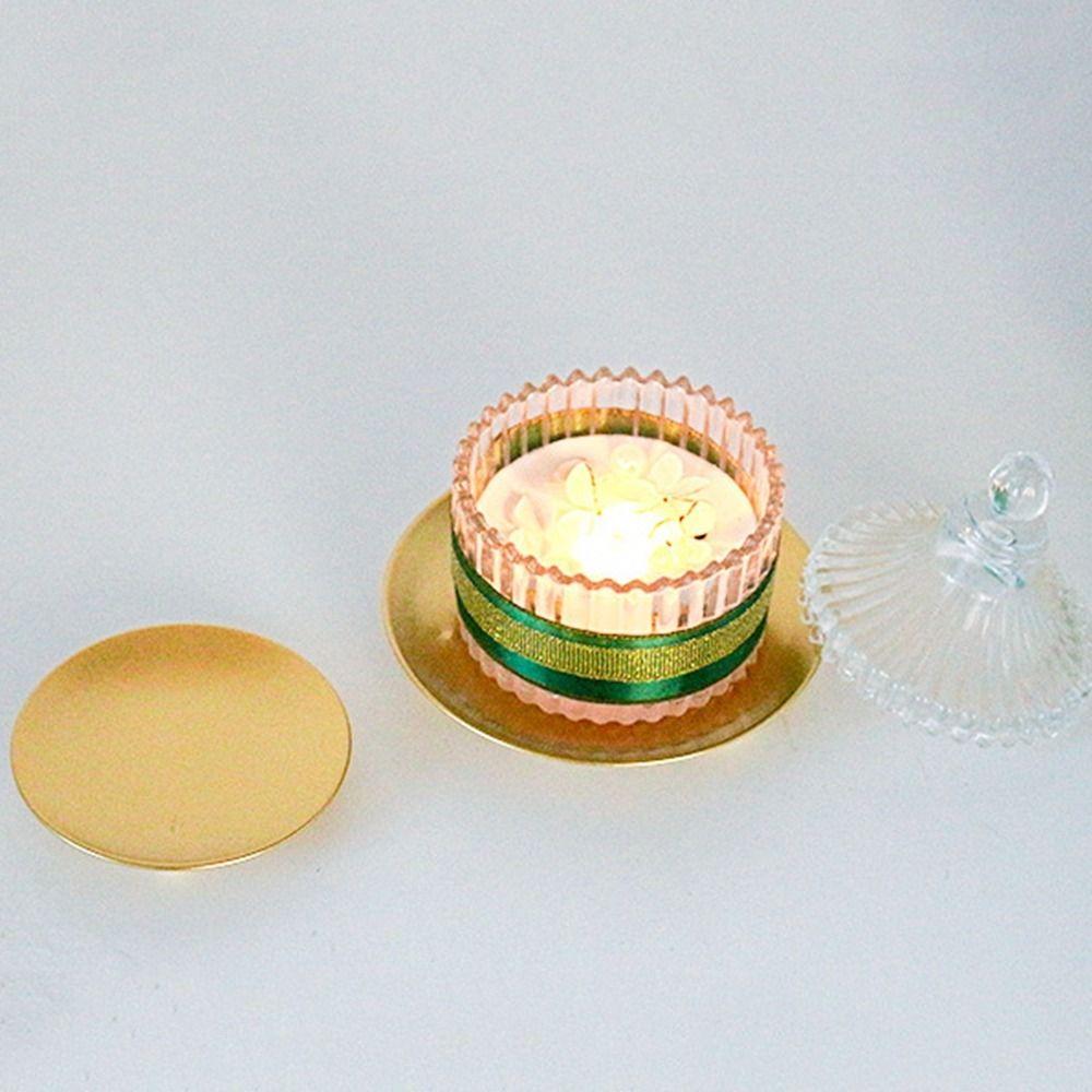 Round Iron Candle Holder Black Candle Base Tray Simple Pillar Metal Plate  for Home