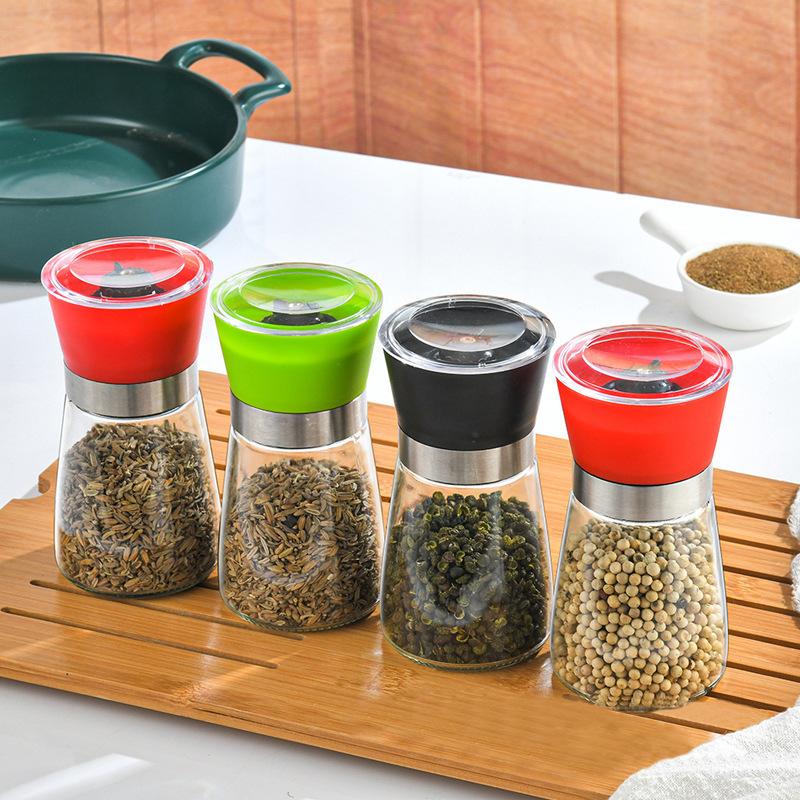 Manual Salt Pepper Grinder Stainless Steel Glass Spice Bottle Household Kitchen Gadgets