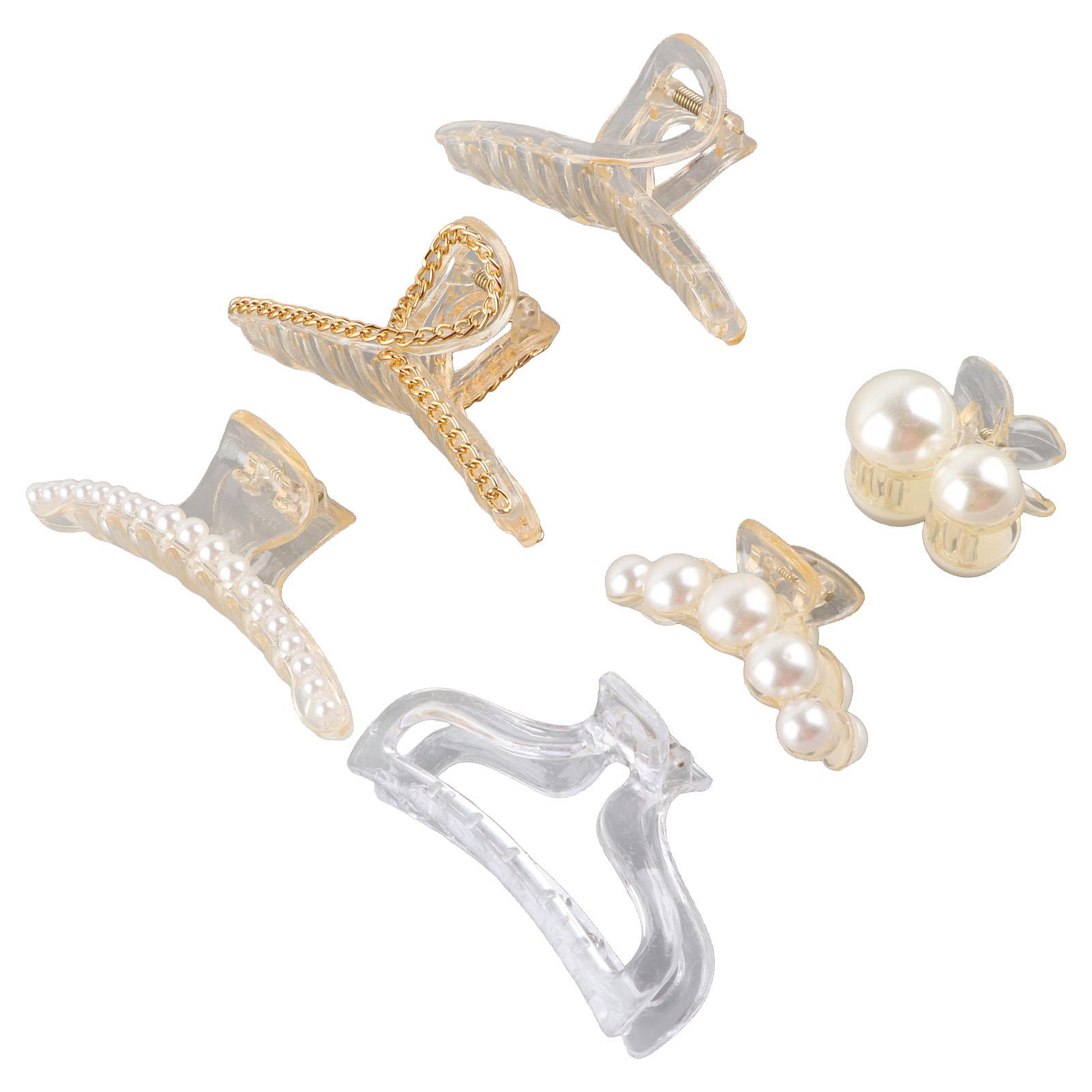 

6Pcs Pearl Hair Jaw Clips Cherry Pearl Transparent Trapezoidal Chain Design Pearl Hair Claw Clips for Daily Party