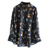 Women S Black Loose Mid Length Long Sleeve Printed Casual Shirt
