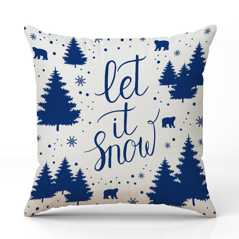New Blue Deer Christmas Pillowcase Linen Printed Pillowcase Festive Indoor Sofa Decoration Cushion Cover