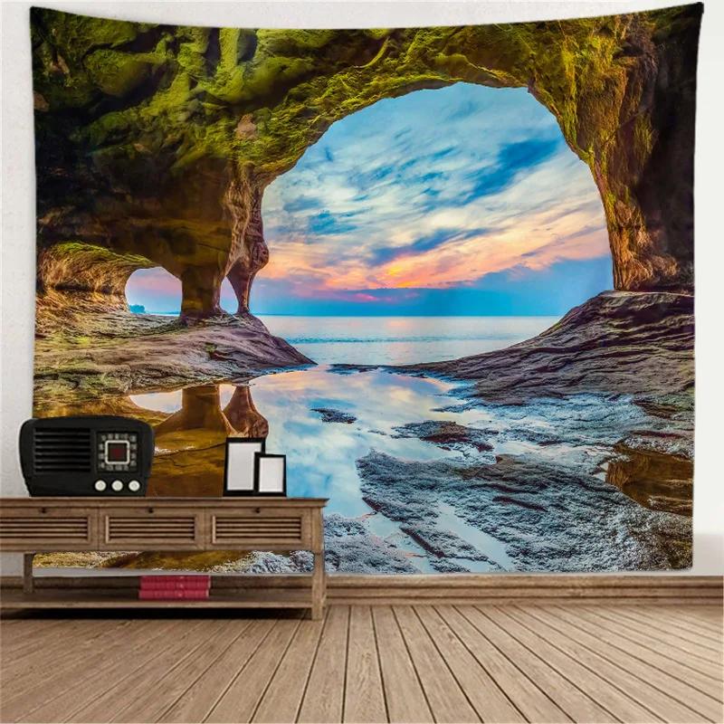 Window View Tapestry Wall Hanging Bedroom & Living Room Wall Decor Backdrop Tree Hollow Stove Hanging Large Tapestry