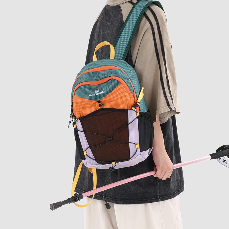 Compact Outdoor Backpack with Mesh Front Pocket and Multiple Storage Compartments for Hiking and Travel