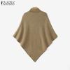 ZANZEA Autumn Women Turtleneck Long Sleeve Irregular Casual Knitted Cloak Sweaters Jumpers