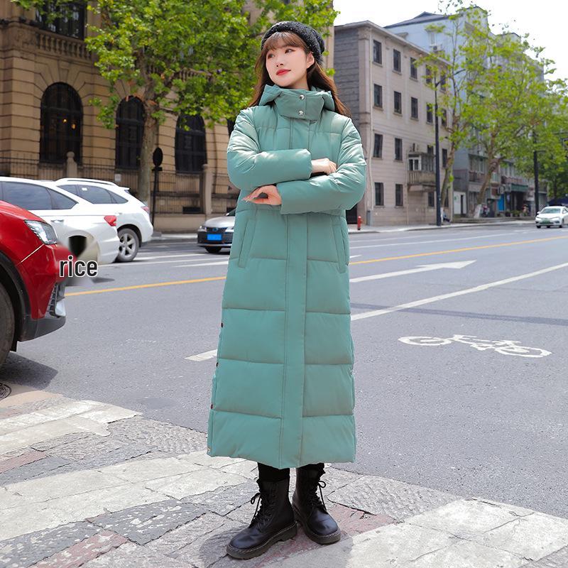 Women's 2024 Extra Long Thickened Hooded Cotton Coat - New Korean Style Winter Outerwear