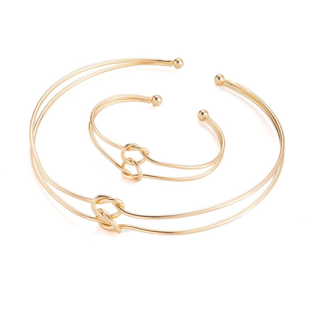 European & American High-End Gold Wire Multi-Layer Bracelet Necklace.