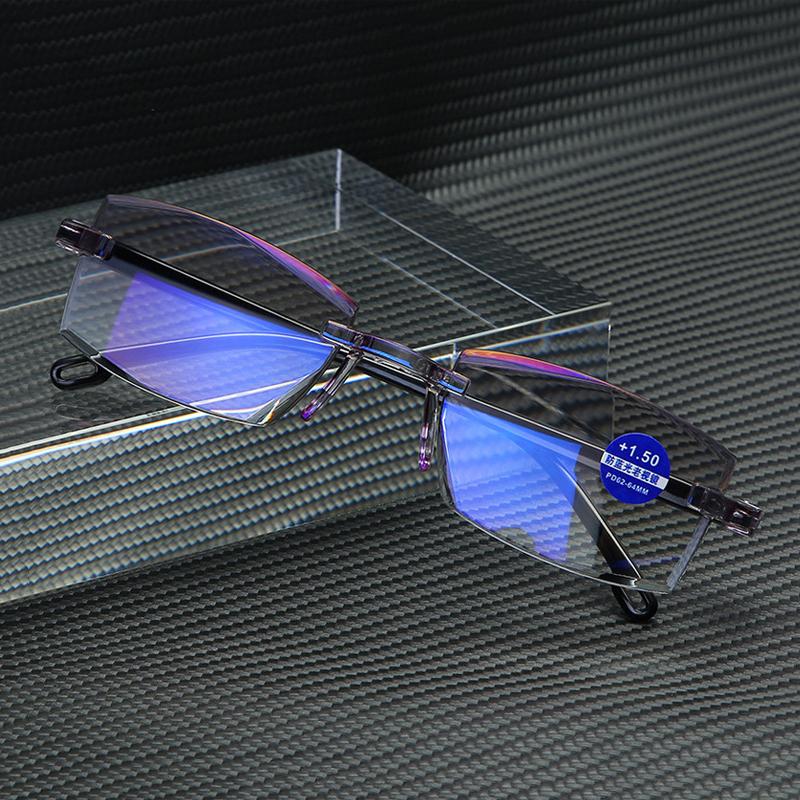 Men Square Rimless Reading Glasses Women Anti Blue Light Blocking Frameless Presbyopic Glasses Frame Diopters +1.0 1.5 2 2.5