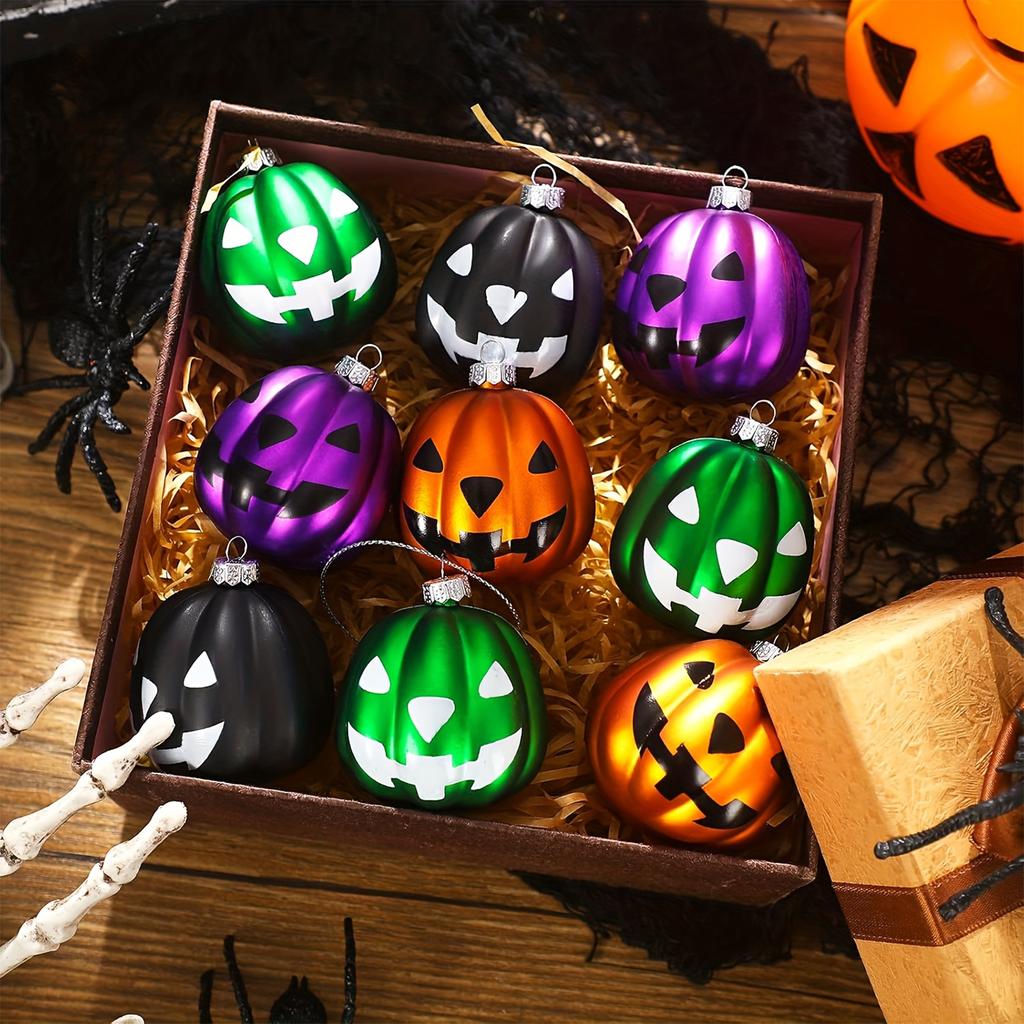 12 Pack Halloween Plastic Pumpkin Hanging Decorations, Face Balls for Party Home and Yard