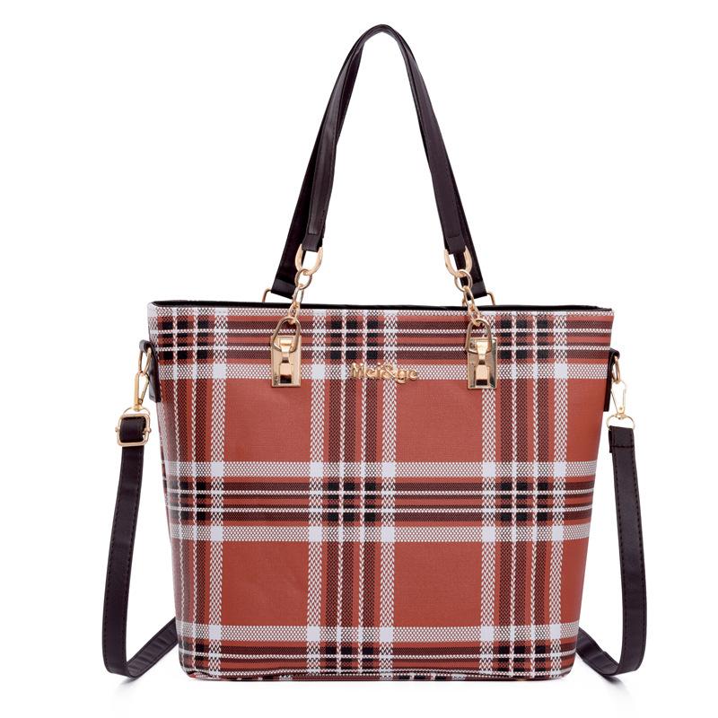 New Fashion Handbag Plaid Six-piece Set, Mother and Child Bag, Striped Shoulder Bag, Oblique Span Bag, Large-capacity Retro Women's Bag