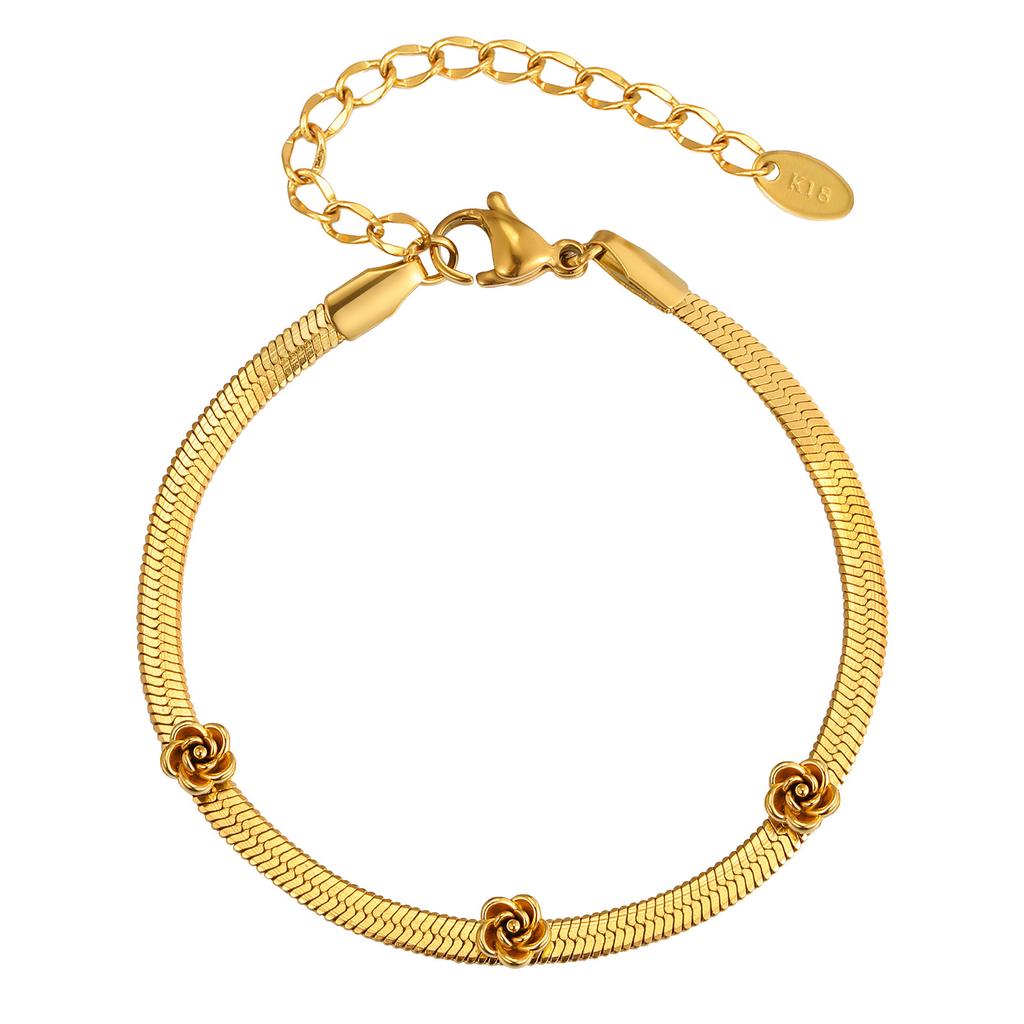 Women'S Fashion Stainless Steel Blade Chain Flower Bracelet 18K Gold Wind Jewelry Br-2746