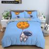 Cartoon Astronaut King Queen Duvet Cover Kawaii Spacecraft Bedding Set for Kids Outer Space Blue 2/3 Pcs Polyester Quilt Cover