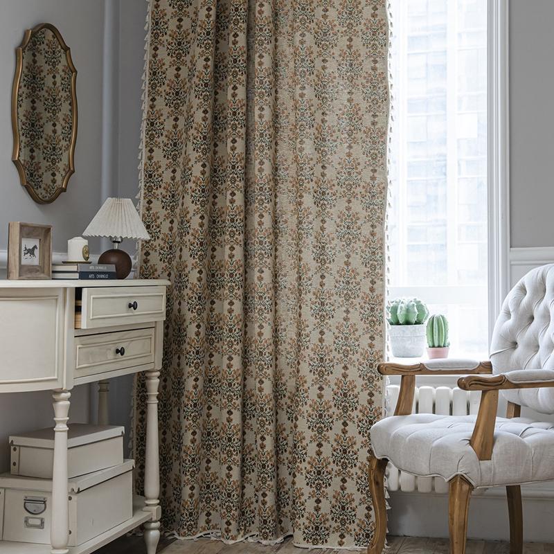 American Style Semi-blackout Jacquard Fringe Curtain Country Home Decoration Curtains Living Room Bedroom Kitchen Valance