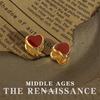 Vintage Burgundy Red Enamel Drop Earrings - Retro French Style Studs
