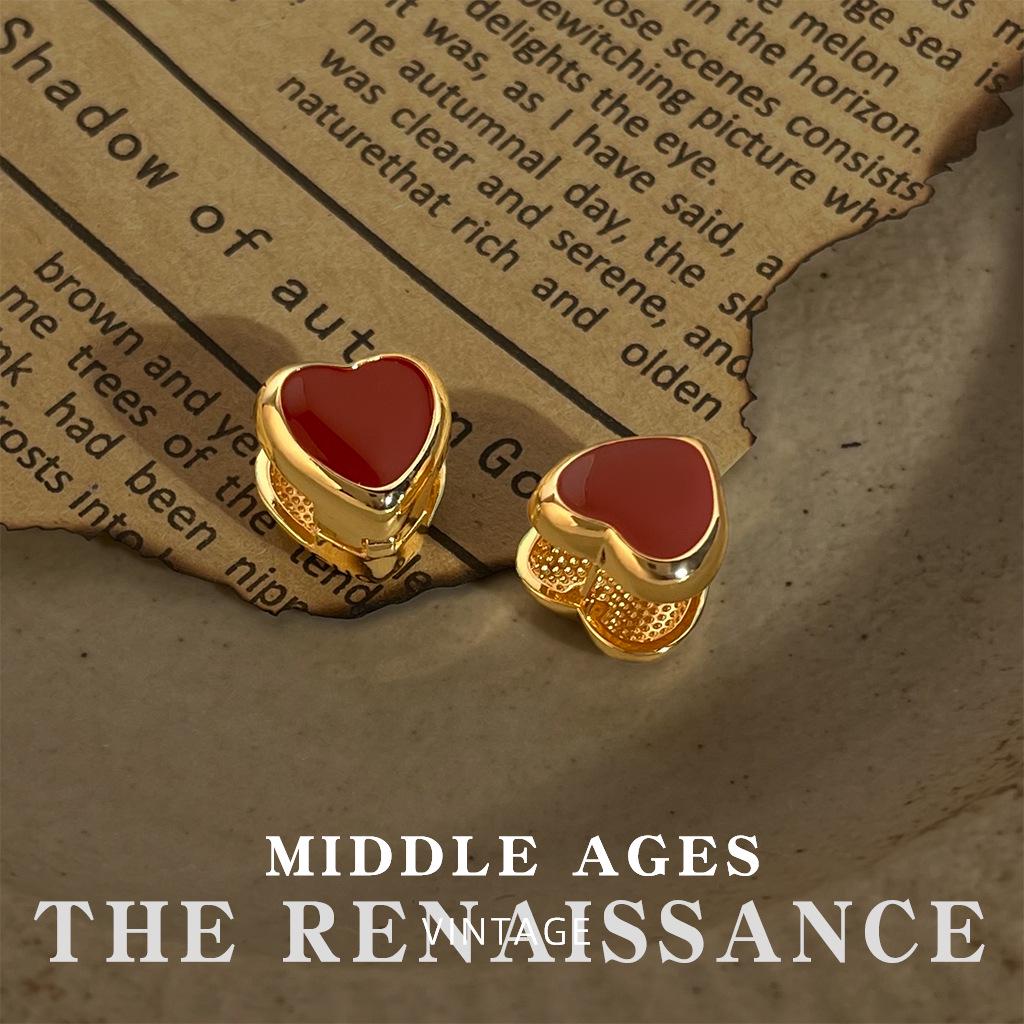 Vintage Burgundy Red Enamel Drop Earrings - Retro French Style Studs