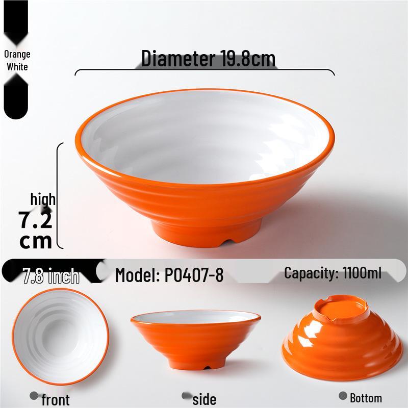 Two-Color Thickened Melamine Noodle Bowl - Large, Threaded Design for Restaurants, Perfect for Noodle Soup, Ramen, and Snail Rice Noodles