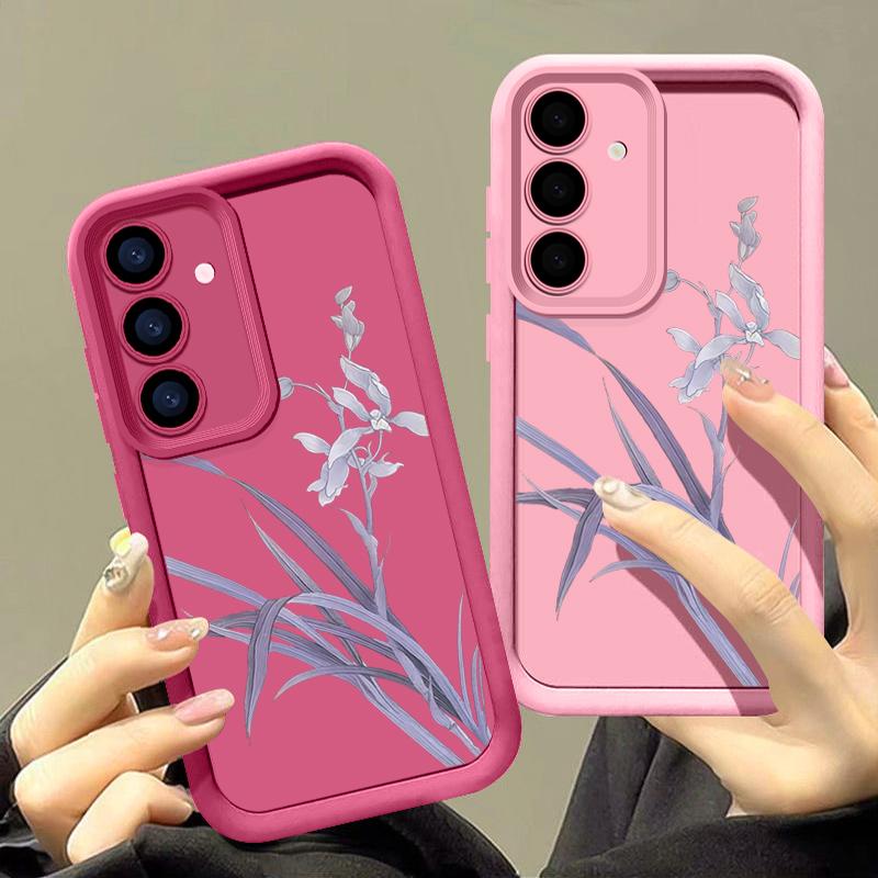 Purple Orchid Floral Pattern Case For Samsung Galaxy A57 A37 A17 A56 A36 A26 A16 5G A55 A35 A15 A54 S21 FE S22 S23 S24 Plus S25 Edge S26 Ultra Cover
