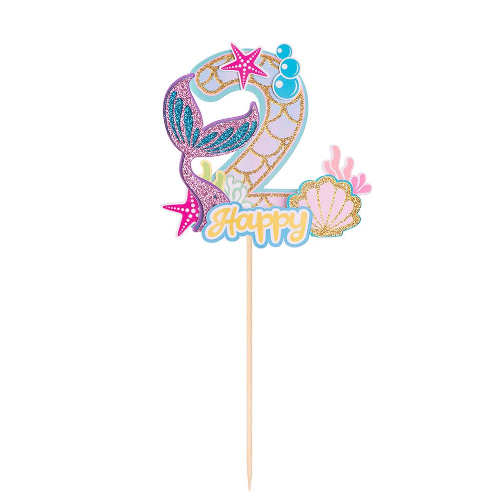 Mermaid Tail Happy Birthday Cake Topper Little Mermaid Party 1-10 Number Cupcake Toppers Girls Birthday Baby Shower Party Decor