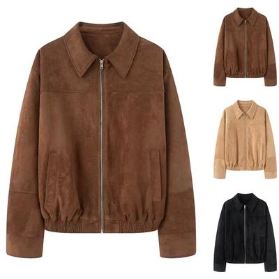 Women's Solid Color Long Sleeved Zipper Casual Top Jacket Jacket