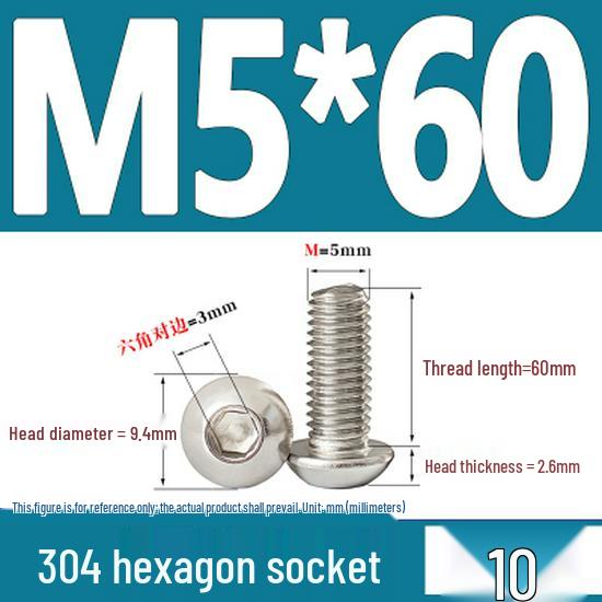 ISO7380 Stainless Steel Hex Drive Dome Head Screws - M2 to M16