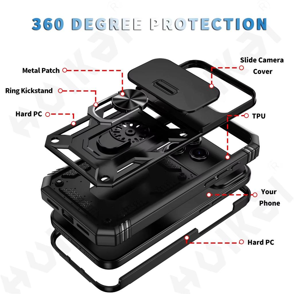 Ring Holder Cameara Protective Phone Case for Apple iPhone 17 Air 16 15 14 13 12 11 Pro Max XS XR Plus with Bumper Cover