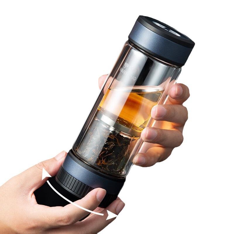 Wanxiang Double-Layer Glass Tea Cup for Men - Elegant Office & Business Use