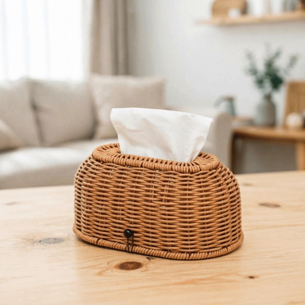 Plastic Imitation Rattan Tissue Box Rustic Napkin Holder Simple Tissue Dispenser  Coffee Table
