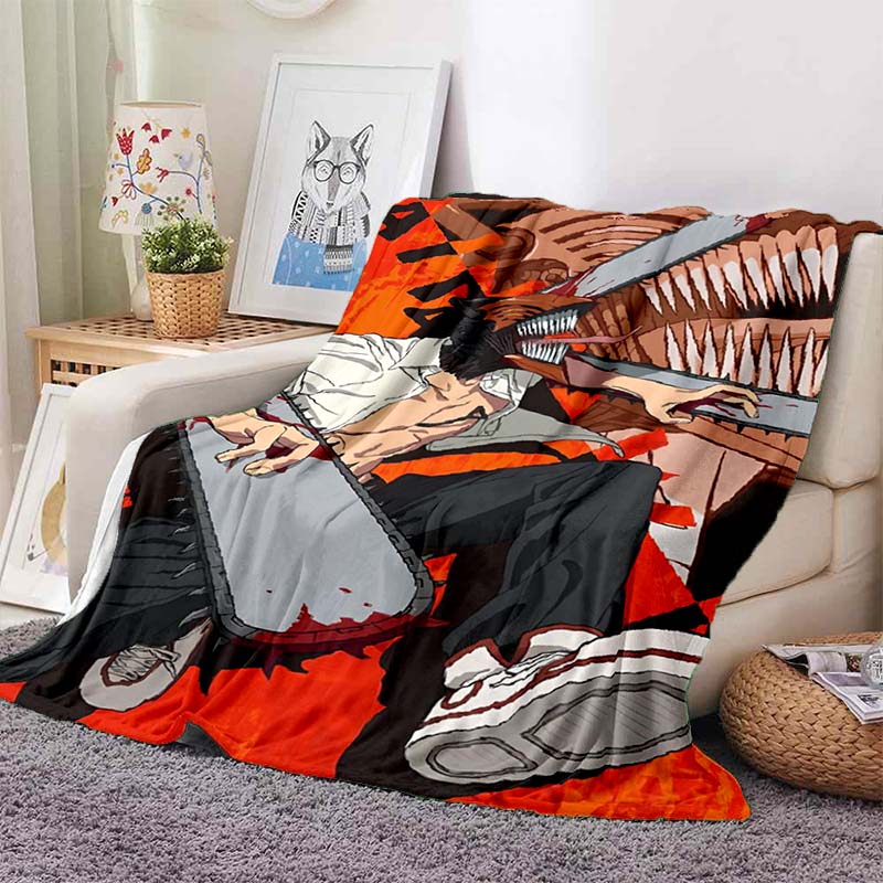 Chainsaw Man Anime Character Print Flannel Blanket Ultra Soft Warm Throw For Couch Bedroom Living Room Indoor Home Decor Gift