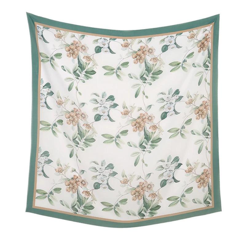 110*110cm Neuer Baumwoll-Leinen-Quadratischer Schal Damen Kopftuch Blumenmuster Halstuch Schals Kopftuch Bandanas Haargummi Stirnbänder