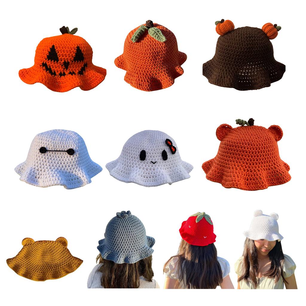 Crochet Pumpkin Bucket Hat Bucket Hat Crochet Pumpkin Fisherman Hat for Adult Teens Skin-Friendly Floppy Hat